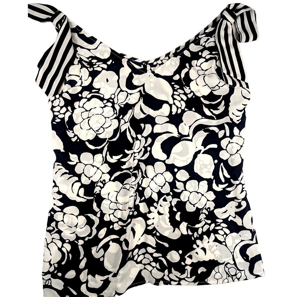 CAbi Tank‎ Women's Sleeveless Blue White Floral Shoulder Tie Flowy Size Medium